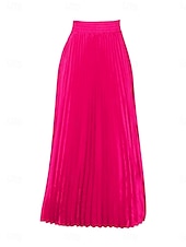 abordables Jupes unies-Jupe femme jupe maxi jupe en A couleur unie swing mode décontractée maxi taille haute jupes plain plissées micro-élastique rue quotidienne fuchsia été polyester
