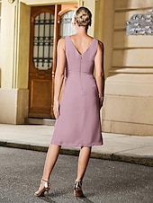 economico Con giacca-Abito da sposa a trapezio, elegante, semplice e minimalista, con scollo a V, lunghezza tè, in chiffon, a maniche lunghe con volant a cascata, 2025