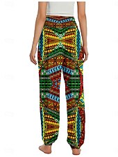 cheap Graphic Cotton Linen Pant-Women&#039;s Linen-Inspired Pants Wide Leg Pants Trousers Ethnic Style Casual Boho Full Length High Waist Floral Graphic Pocket Elastic Waist Printing Breathability Soft Micro-elastic Outdoor Yoga Blue