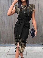 economico Abito Floreale-Per donna Abito maxi Abito a Portafoglio Abito aderente Abiti semi formali Ufficio Vestibilità regolare Ombre Grafico Farfalla Senza Maniche Girocollo Nero Oro Grigio Estate
