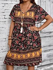cheap Boho Dress-Women&#039;s Mini Dress Casual Dress Floral Dress Summer Dress Boho Dress Fashion Modern Daily Beach Weekend Regular Fit Floral Short Sleeve V Neck Black White Royal Blue Blue Summer