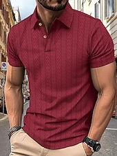 cheap Men&#039;s Classic Polo-Men&#039;s Golf Shirt Golf Polos Shirts Work Casual Lapel Short Sleeve Basic Modern Stripes Patchwork Buttons Summer Regular Fit Depression Green Black White Burgundy Deep Blue Khaki Golf Shirt