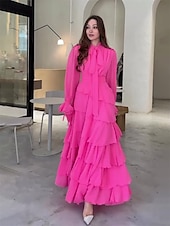 billiga Aftonklänningar-A-Linje Quinceanera Klänningar Elegant Klänning Formell Bröllop Golvlängd Lång Ärmar Hög Hals Chiffon med Volanger