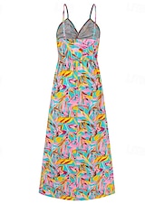 abordables Robes Floraux Imprimés-Femmes Robe Midi Robe d&#039;été Robe Nuisette Robe bohème Mode Moderne Quotidien Plage Week-end Coupe régulière Fleuri Sans manches Col en V Jaune clair Jaune Bleu Violet Été