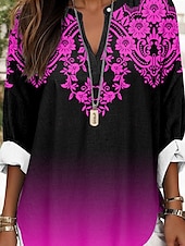 olcso Női Boho Felsők-Női Boho Blúz Ombre Grafikai Geometrikus Elegáns Mindennapi Hosszú Ujjú V Nyak Normál Felsők Mindennapi Mintás Fehér Piros Kék Lila Nyár Tavasz
