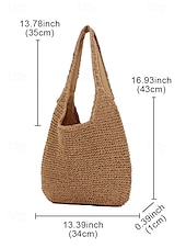 voordelige Handtas &amp; Draagtassen-dames handgemaakte geweven stro schoudertas - grote boho strandtas voor zomerreizen, vakantie en casual outfits bruin beige