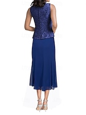 abordables Longueur du plancher-Ensembles de Robes Robe de Mère de Mariée  Élégant Simple Col carré Longueur thé Polyester Manche 3/4 avec Couleur Unie 2025