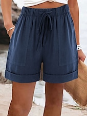 billige Vanlig linbukse i bomull-Dame Shorts Baggy Bukser Enfarget Chinos Mote Gatekler Grunnleggende Kne Lengde Medium Midje Enfarget Lomme Snor Komfort Utendørs Mikro-elastisk Ferie Gate Daglig Grå Svart Rosa Dyp Blå