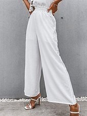 economico Pantaloni in lino e cotone semplici-Pantaloni ampi in cotone e lino da donna A tinta unita Chinos Pantaloni baggy Leggings Basic Casual Lunghezza intera Vita alta Semplice Pockets Fascia elastica Comfort All&#039;aperto Micro-elastico