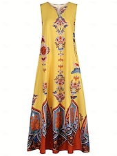 economico Abiti Boho-Per donna Abito maxi Abito a trapezio Abito Estivo Vacanza Casual Boho Quotidiano Ferie Vestibilità regolare Grafico Tribale Senza Maniche Scollo a V Nero Bianco Giallo Blu Estate
