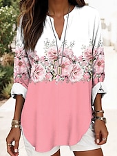 billiga Kvinnors Konst &amp; Design Toppar-Kvinnors Boho Blus Blommig Grafisk Abstrakt Elegant Daglig Lång Ärmar V-Hals Regular Toppar Dagligt Tryck Röd Blå Lila Grön Sommer Vår