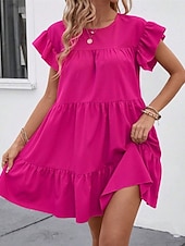 preiswerte Einfaches Kleid-Damen Minikleid Freizeitkleid Sommerkleid Elegant Mode Outdoor Ferien Date Normale Passform Einfach Kurzarm Rundhalsausschnitt Schwarz Blau Rosenrot Sommer Frühling