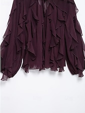 abordables Hauts sexy pour femmes-Femmes Chemise Chemisier Uni Élégant Moderne manche longue Col en V Hauts Réguliers Fête Sortir Superposé Vin Été