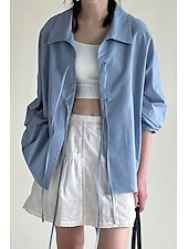 abordables Chemises-Femmes Chemise Boutonner Chemise en coton et lin Uni Rayé Élégant Moderne manche longue Col de chemise Hauts Réguliers Fête Sortir Nœud devant Blanche Bleu Bleu clair Été