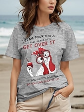 ieftine Umor &amp; Citate tricou-Pentru femei Tricou Cămașă din bumbac Grafic Cocoș Scrisă Epocă Stilat Clasic Manșon scurt Stil Nautic Rotund Topuri obișnuite Zilnic Imprimeu Negru Alb Gri Vară Primăvară