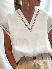 levne Košile-Dámská košile z bavlny a lnu/jako len jednobarevná bohémská každodenní stylová košile s dlouhým rukávem límečkem regulérní topy na každodenní dovolenou výlety barevná skládaná bílá léto jaro
