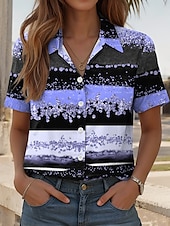preiswerte Damen Kunst- und Design-Oberteile-Damenhemd Langarm Bluse Knopfdown Grafik Geometrisch Täglich Lässig Kurzarm Hemdkragen Reguläre Oberteile Täglich Pink Blau Grün Sommer Frühling