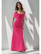 abordables BLEU-Robe de soirée sirène rose bleue élégante Robe formelle longueur de sol sans manches épaules dénudées crépon extensible avec nœud(s) ruché