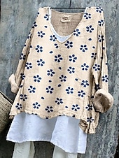economico Top Floreali-Per donna Blusa Floreale Grafico Elegante Casual Manica 3/4 Scollo a V Top Regolari Quotidiano Blu marino Azzurro cielo Bianco sporco Estate Primavera