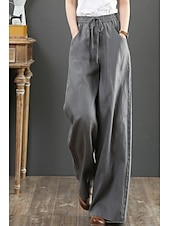 cheap Plain Cotton Linen Pant-Women&#039;s Cotton Linen Shorts Linen-Inspired Pants Cotton Linen Pants Fashion Streetwear Full Length Natural Plain Pocket Elastic Drawstring Design Comfy Comfortable Street Going out Apricot Jacinth