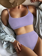 abordables Ensemble de bikinis-Femmes Maillots de Bain Bikini 2 pièces Maillot de bain Dos nu Tropical Tenues de plage Uni Col en U Sans manches Maillots de bain