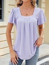 ieftine tricou simplu-Tricou pentru Femei Culoare Uniformă Grafică Simplă Modă Stilat Clasic Mâneci Scurte Gât Pătrat Ținute Zilnice Weekend Alb Roz Violet Fuchsia Vară Primăvară