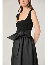 economico VERDE-Abito da Sera A-Line Abito in Stile Celebrità Abito Formale Ospite di Matrimonio Lunghezza Completa Senza Maniche Collo Quadrato Cintura  Nastro Top a Coste Raso Gonna con Fiocco(i)