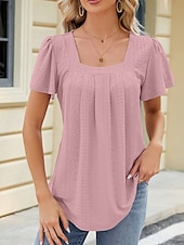 ieftine tricou simplu-Tricou pentru Femei Culoare Uniformă Grafică Simplă Modă Stilat Clasic Mâneci Scurte Gât Pătrat Ținute Zilnice Weekend Alb Roz Violet Fuchsia Vară Primăvară