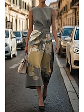 cheap Floral Dress-Women&#039;s Midi Dress Sheath Dress Work Dresses Formal Semi Formal Office Daily Regular Fit Floral Graphic Sleeveless Crew Neck Sky Blue Orange Dark Blue Gray Summer Spring