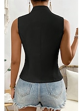billige Enkel tank topp-Dame linskjorte Bluse Bomull lin vest عادي Fritid Ermeløs V-hals Vanlige topper Daglig Ut på byen Knapper Svart Hvit Champagne Sommer