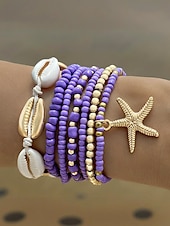 olcso Női karkötő-női boho shell gyöngyös karkötő szett - 7 részes tengeri csillag bűbáj sztreccs karkötő többféle színben nyári strand és üdülő viselethez