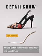 cheap Slingback Pumps-Women's Floral Slingback High Heels – Elegant Pointed Toe Stiletto Pumps for Office, Party, or Evening Events