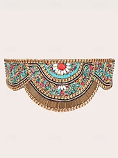 preiswerte Damengürtel-Damengürtel im Bohemian-Stil, handgefertigt, mit Perlen besetzt, elastisches Band mit Quasten und Anhängern – farbenfrohes Stickdesign für Damen, perfekt für Strandbekleidung, Festivals und Sommeranlässe