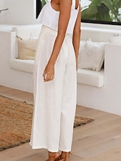 economico Pantaloni in lino e cotone semplici-Per donna Culotte Gamba Larga Pantaloni in cotone e lino Pantaloni Eleganti Moda Streetwear Lunghezza intera Naturale Semplice Elastico in vita Comodo All&#039;aperto Confortevole Streetwear Uscire Bianco