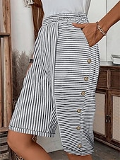cheap Graphic Cotton Linen Pant-Women&#039;s Cotton Linen Pants Crop Casual Knee Length High Waist Striped Pocket Elastic Waist Print Comfy Outdoor Comfortable Street Daily Wear Going out Black Pink Sky Blue Light Purple Summer Regular