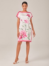 baratos Vestidos Florais-vestido midi fluido com decote canoa e estampa floral
