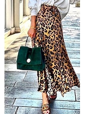 levne Grafické sukně-Dámské Sukně Čechy Na běžné nošení Cikánský Maxi Střední vzestup Sukně Leopard Tisk Lehce elastické Dovolená ulice Hnědá Léto Polyester