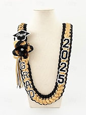 abordables Bufandas de mujer-Corona de graduación de la clase de 2025: collar de cinta trenzada con letras de graduación y dije de sombrero, regalo de recuerdo hecho a mano para la ceremonia de graduación de la escuela secundaria y la universidad.