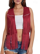 cheap Boho Tops-Women&#039;s Blouse Plain Active Modern Sleeveless V Neck Regular Tops Daily Holiday Fringe Black White Yellow Army Green Red Summer