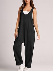 economico tute formali-tuta salopette normale da donna streetwear tinta unita senza maniche scollo a V tasche per uscire fine settimana vestibilità regolare nero verde chiaro rosa estate