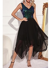abordables Robes à paillettes-Femmes Robe Midi Robes à paillettes Robe de Soirée Robe Élégante Mode Soirée Coupe régulière Bloc de Couleur Sans manches Col en V Vert Abricot Été