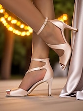billige Prom-elegante naken sateng-peep-toe bryllupshæler for kvinner - komfortabel stilett med ankelstropp, perfekt for bruder og kveldsbegivenheter