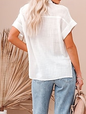economico Camicie-Per donna Camicie di cotone e lino Blusa Semplice Moderno Casual Manica Corta Colletto a Camicia Top Regolari Ferie Uscire Bottoni Tasca Nero Bianco Rosa Estate