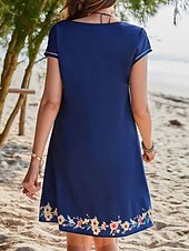 preiswerte Ausgefallene Kleider-Damen Minikleid Sommerkleid Boho-Kleid Mode Modern Täglich Strand Wochenende Normale Passform Blumen Kurzarm Rundhalsausschnitt Blau Sommer