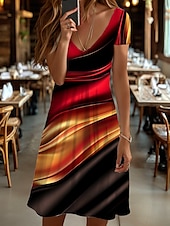 preiswerte Kunst &amp; Design Kleider-Damen Minikleid Lässiges Kleid Sommerkleid A-Linien-Kleid Sommerkleid Elegant Urlaub Stylisch Regelmäßige Passform Ombre Grafik Abstrakt Kurzarm Rundhalsausschnitt Rot Sommer