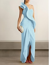 abordables Robes de cocktail-Fourreau / Colonne Robes de Cocktail Élégant Robe Formel Mariage Asymétrique Sans manches Une Épaule Crêpe Extensible avec Volants 2025