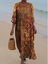 abordables Robe Fleurie-Femmes Robe maxi Robe fourreau Robe trapèze Vacances Occasionnel Boho Sortir Plage Coupe Standard Fleuri Graphique Sans manches Col en U Bordeaux Rouge Bleu Été Printemps