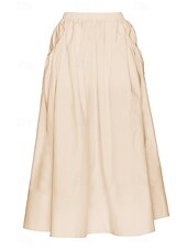 abordables Jupes unies-Femmes Jupe Évasé Mode Maxi Taille Basse Jupes Uni Avec Poches Micro-Élastique Vacances Rue Noir Blanche Champagne Beige Été Mélange Lin-Coton
