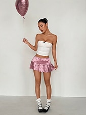 abordables Mini-Jupes-Femmes Jupe Occasionnel Mini Taille Basse Jupes Non Elastique Rose pâle Été Polyester