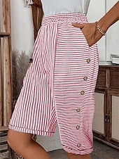 cheap Graphic Cotton Linen Pant-Women&#039;s Cotton Linen Pants Crop Casual Knee Length High Waist Striped Pocket Elastic Waist Print Comfy Outdoor Comfortable Street Daily Wear Going out Black Pink Sky Blue Light Purple Summer Regular